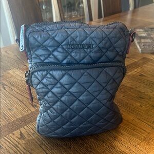 MZ Wallace Quilted Crossbody Bag in Black with Burgundy Accents